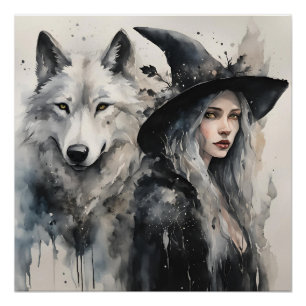 Weißer Wolf und Hexe Poster