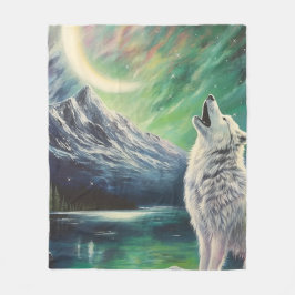Weißer Wolf unter der Nordlichtblanket Fleecedecke