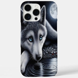 Weißer Wolf unter Mondlicht iPhone 16 Pro Max Hülle