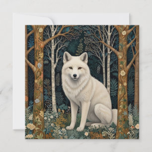 Weißer Wolf Vintage Boho Wald Forst Feiertagskarte