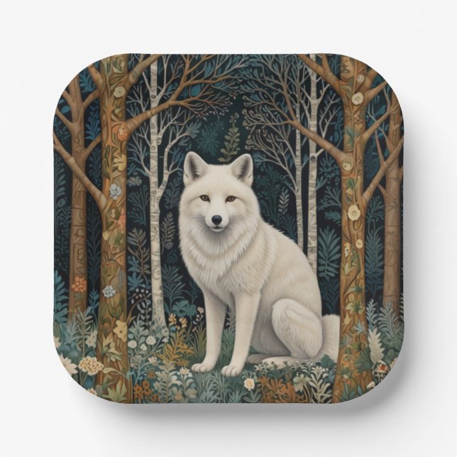 Weißer Wolf Vintage Boho Wald Forst  Pappteller (Vorderseite)