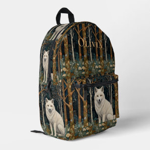 Weißer Wolf Vintage Boho Waldlandschaft Bedruckter Rucksack