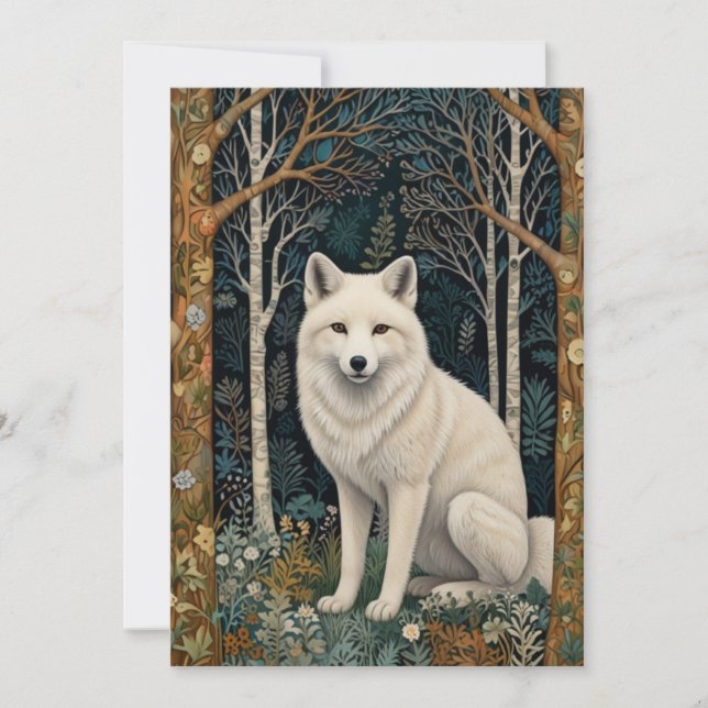 Weißer Wolf Vintage Boho Waldlandschaft Feiertagskarte (Vorderseite)