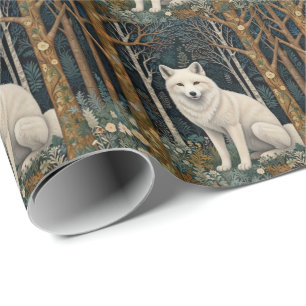 Weißer Wolf Vintage Boho Waldlandschaft Geschenkpapier