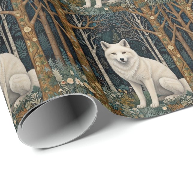 Weißer Wolf Vintage Boho Waldlandschaft  Geschenkpapier (Rolleneckpunkt)