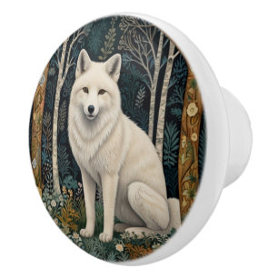 Weißer Wolf Vintage Boho Waldlandschaft Keramikknauf