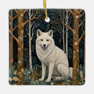 Weißer Wolf Vintage Boho Waldlandschaft Keramikornament