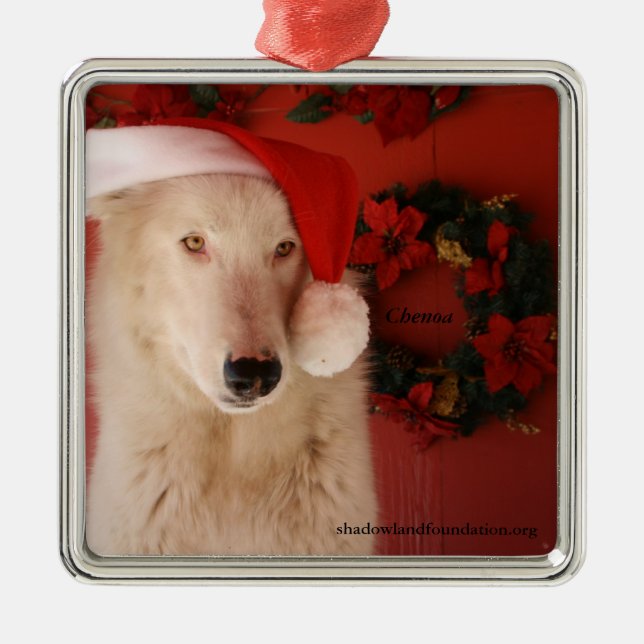 Weißer Wolf-Weihnachtsverzierung Silbernes Ornament (Vorne)