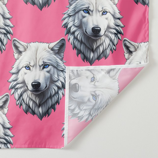 Weißer Wolfkopf-Muster-Design Rosa  Stoff (Von Creator hochgeladen)