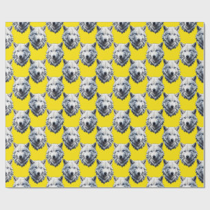 Weißer Wolfkopf-Musterdesign Gelb  Geschenkpapier