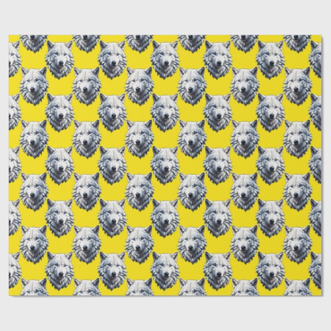 Weißer Wolfkopf-Musterdesign Gelb  Geschenkpapier (Flach)