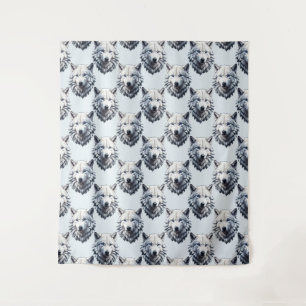Weißer Wolfkopf-Musterdesign - Weiß Wandteppich