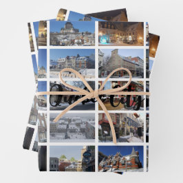 Weißes 30-Foto-Collagen-Raster Reise individuell Geschenkpapier Set