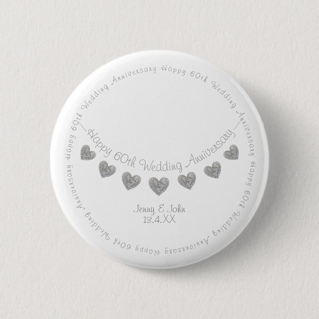 Weißes 60. Diamant Hochzeitssänger Button (Vorderseite)