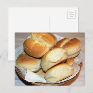 Weißes Abendessen Rollen in einem Brötchen Fotogra Postkarte