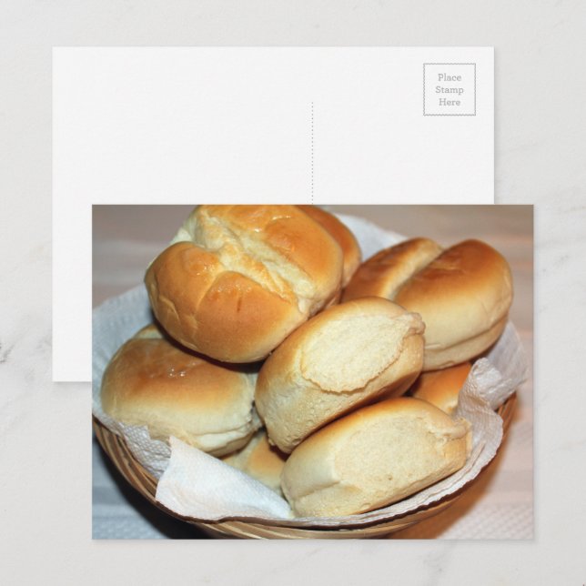 Weißes Abendessen Rollen in einem Brötchen Fotogra Postkarte (Vorne/Hinten)