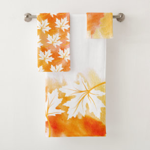 Weißes Ahornblatt Orangengelbes Aquarellfarbenmono Badhandtuch Set