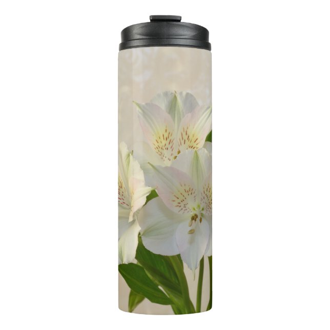 Weißes Alstromeria-Blume Thermosbecher (Vorderseite)