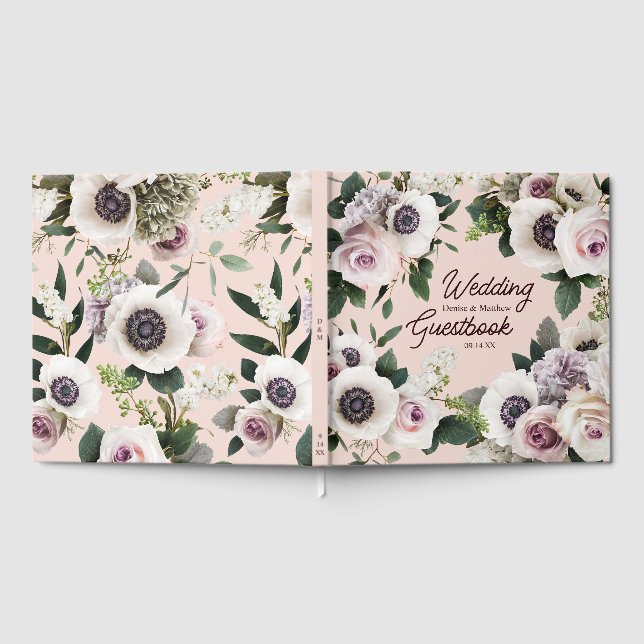 Weißes Anemon in der Rose Blush Gästebuch (Voll)