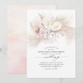 Weißes Anthurium und Pampas-Gras Elegante Hochzeit Einladung