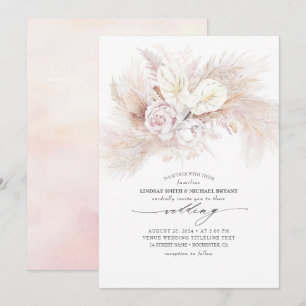 Weißes Anthurium und Pampas-Gras Elegante Hochzeit Einladung