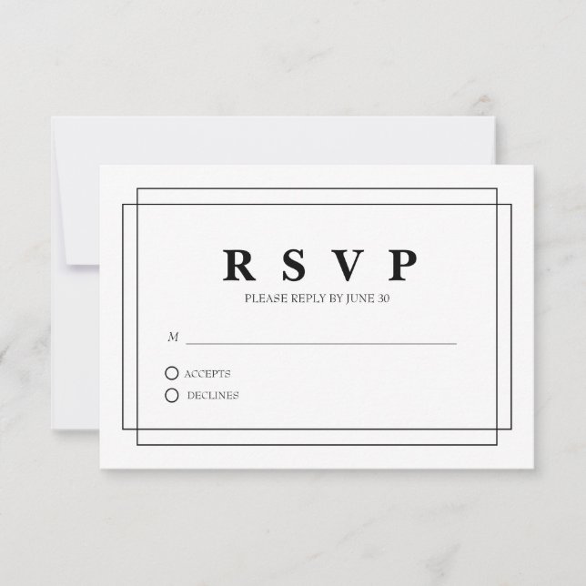Weißes Antwortkärtchen mit Rand RSVP Karte (Vorderseite)