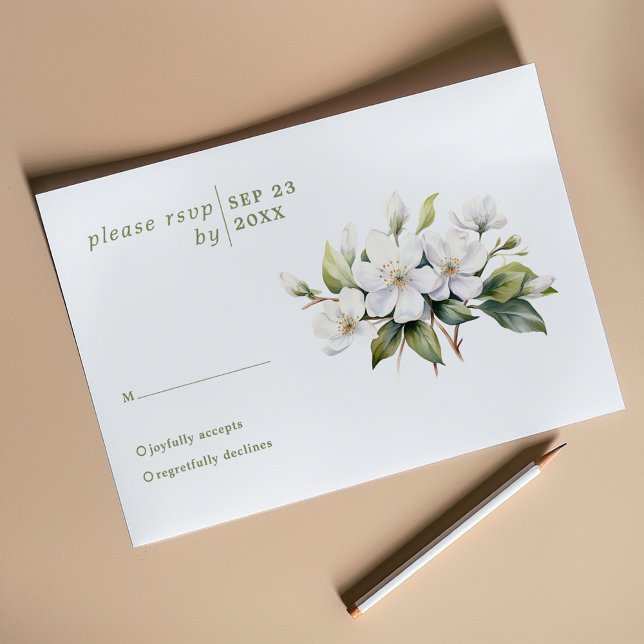 Weißes Apfelblüten Blume Hochzeitskarte RSVP Karte (White apple blossom flower wedding rsvp response card)