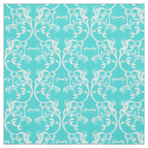 Weißes Aqua Parisian Damask Muster Stoff