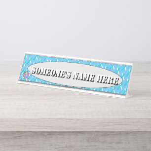 Weißes Aquamarines Standardband von Kenneth Yoncic Schreibtischnamensplakette