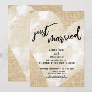 Weißes Aquarell-Herz Frisch Vermählt Jute Party Einladung
