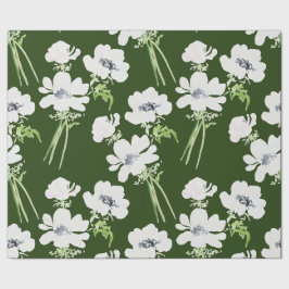 Weißes Aquarellanemon Blume auf grün Geschenkpapier