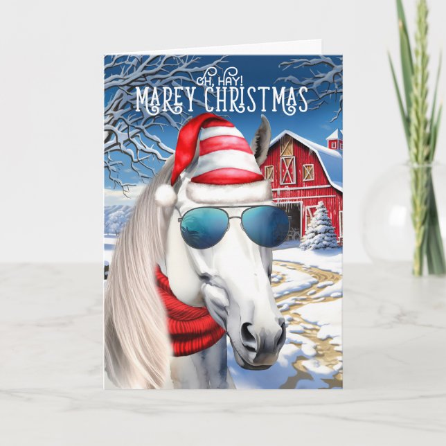 Weißes Arabian Pferd Funny MARE Weihnachten (Vorderseite)