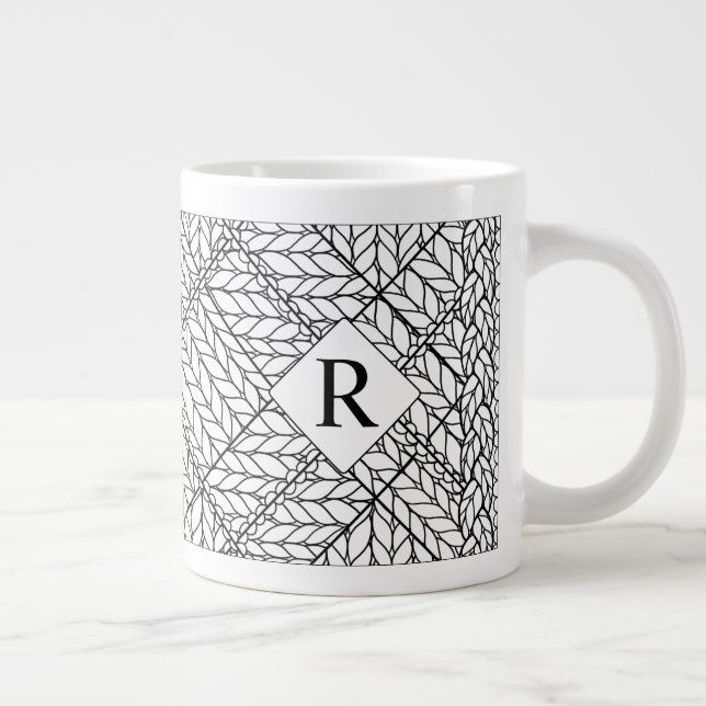 WEIßES ARGYLE-STRICKMUSTER großes Tasse + Initiale (Rechts)