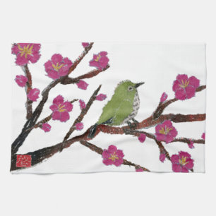 Weißes Auge, Pflaumen-Baum, Vogel Handtuch