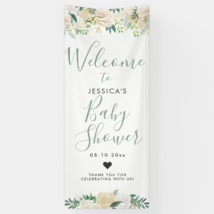 Weißes Baby-der Dusche   des Rosen-Blumenstrauß- Banner
