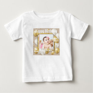 Weißes Baby-Feinjersey-Geburtstags-Textbild Baby T-shirt