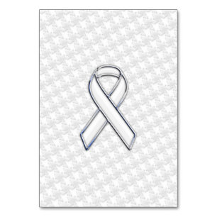 Weißes Band-Bewusstsein Applique auf Hahnentrittmu Tischnummer