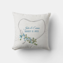 Weißes Band Herz mit Hochzeitdatum Kissen