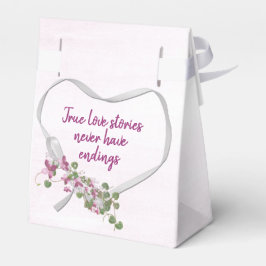 Weißes Band Herz mit rosa Blume Gefälligkeitsbox Geschenkschachtel
