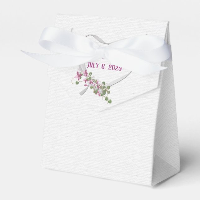 Weißes Band Herz mit rosa Blume Gefälligkeitsbox Geschenkschachtel (Vorderseite)