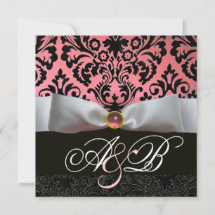 WEIßES BAND ROSA SCHWARZ DAMAST MONOGRAMM EINLADUNG