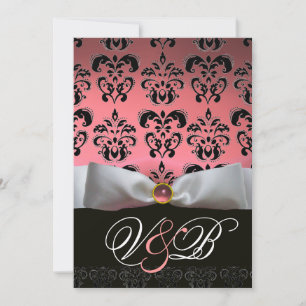 WEIßES BAND ROSA SCHWARZER DAMAST MONOGRAMM EINLADUNG