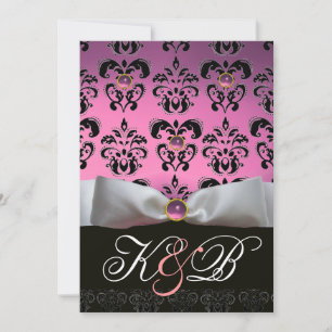 WEIßES BAND ROSALILA SCHWARZER DAMAST MONOGRAMM EINLADUNG