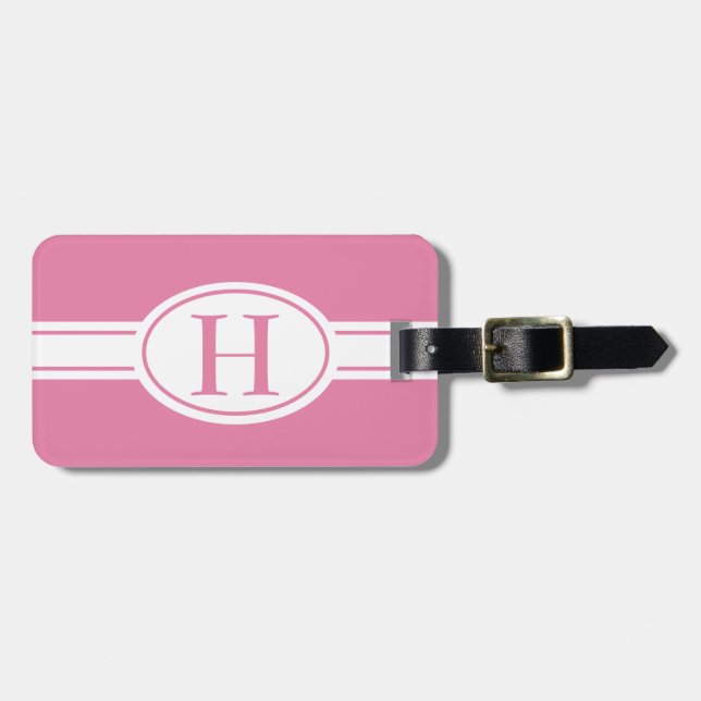 Weißes Band und ovales Schild mit Monogramm Gepäckanhänger (Vorderseite horizontal)