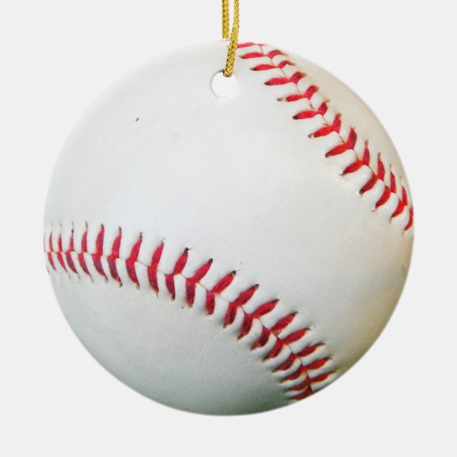 Weißes Baseball mit rotem Stich Keramik Ornament (Vorne)