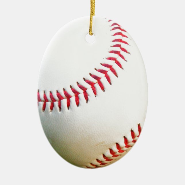 Weißes Baseball mit rotem Stich Keramikornament (Vorne)