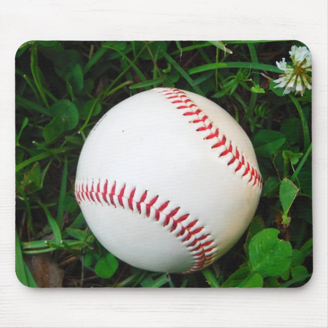 Weißes Baseball mit rotem Stich Mousepad (Vorne)
