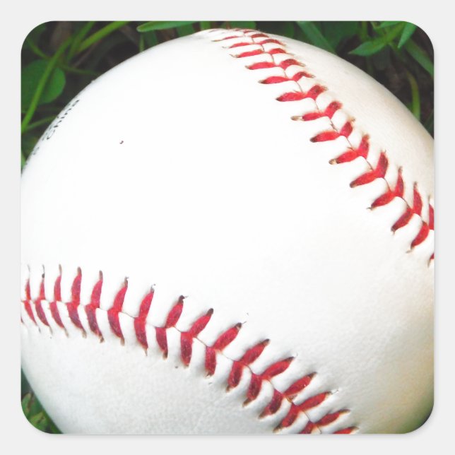 Weißes Baseball mit rotem Stich Quadratischer Aufkleber (Vorderseite)