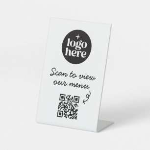 Weißes Basis-Logo-Menü-QR-Code für Geschäftsmenüs Sockelschild