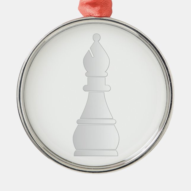 Weißes Bischofsschachstück Silbernes Ornament (Vorne)